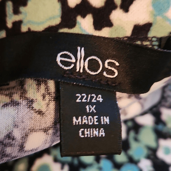 Ellos Green and White Abstract Floral on Black Pull On Skirt 1X (22/24) #3032 - Picture 4 of 6